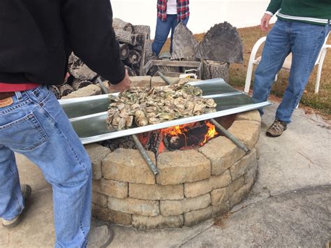 sheet metal for oyster roast|oyster roast in the backyard.